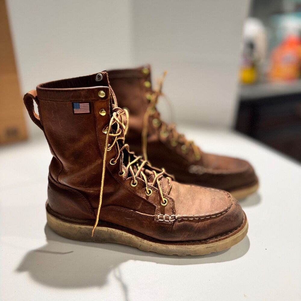 Danner Bull Run 8" Tobacco Moc Toe work boots full-grain leather Mens size 9
